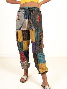 Rising International Cargo Embroidered Patchwork Pants Small
